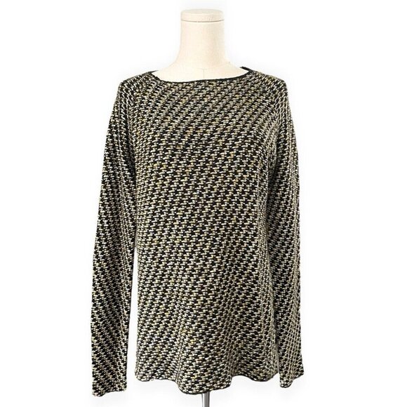 Zara Knit Womens Wool Sweater Sz M Multicolor Green Herringbone Thick Warm Crew - Picture 1 of 7